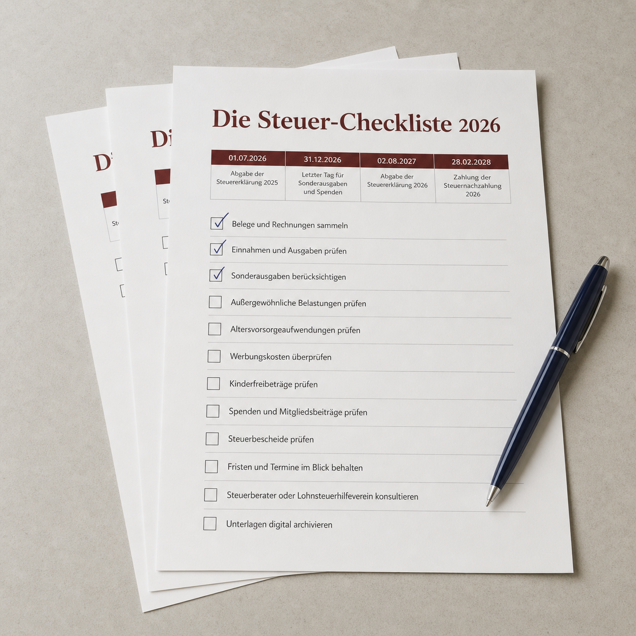Die Steuer-Checkliste 2026